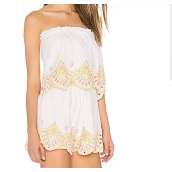 Lovers + Friends Embroidered Scalloped Romper White Medium - Picture 3 of 4